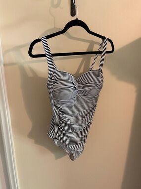 Striped Navy and White Kids One-Piece Swimsuit